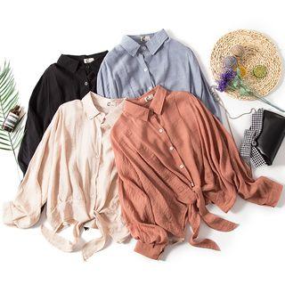 Long-sleeve Front Knot Chiffon Shirt
