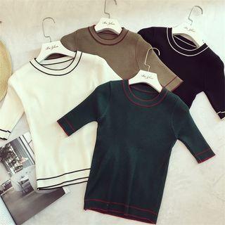 Contrast Trim Elbow Sleeve Knit Top