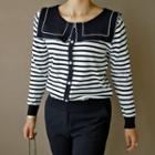Sailor-collar Stripe Mock Cardigan Black - One Size