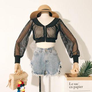 Perforated Cropped Zip Jacket