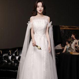 Off-shoulder Mesh A-line Wedding Gown