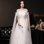 Off-shoulder Mesh A-line Wedding Gown