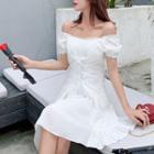 Short-sleeve Frill Trim Lace-up A-line Mini Dress