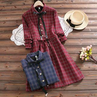Long-sleeve Fleece-lined Plaid Shirtdress