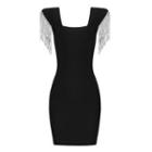 Square-neck Fringed Mini Bodycon Dress