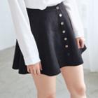 Single-breasted Leather A-line Mini Skirt