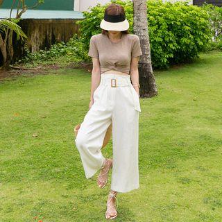 Set: Cropped Knit Top + Wide-leg Pants