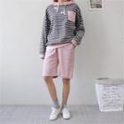 Set: Hooded Stripe Top + Band-waist Shorts