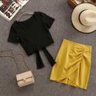Set: Short-sleeve Crop Top + Mini Sheath Skirt