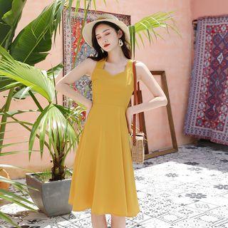 Sleeveless Midi A-line Dress / Short-sleeve Midi Floral Qipao