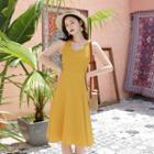 Sleeveless Midi A-line Dress / Short-sleeve Midi Floral Qipao