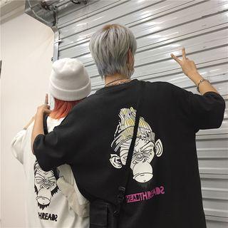 Couple Matching Elbow-sleeve Monkey Print T-shirt