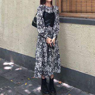 Floral Dress / Pu Vest