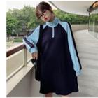 Two-tone Long-sleeve Half Zip Dress