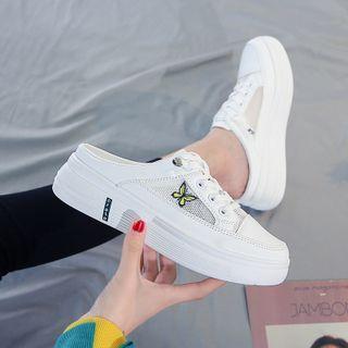 Butterfly Embroidered Lace Up Sneaker Mules