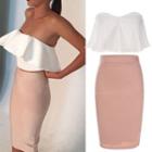 Set: Frilled Strapless Top + Pencil Skirt