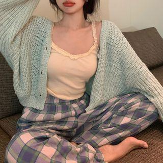 Camisole Top / Cardigan / Plaid Wide Leg Pants