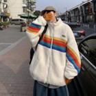 Long-sleeve Shearilng Striped Zipped Jacket