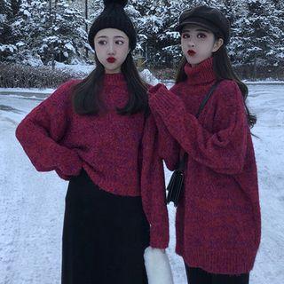 Mock-neck Plain Cropped Knit Sweater / High-neck Plain Knit Sweater
