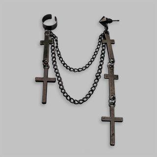 Layered Cross Chain Drop Earring