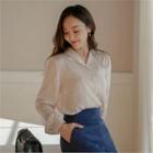 Round-collar Fuax-pearl Button Blouse