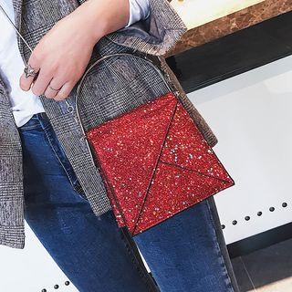 Metal Handle Sequined Crossbody Bag