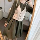 Set: Puff-sleeve Midi Dress + Camisole Top