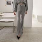 Slit-hem Velvet Boot-cuts Pants