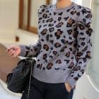 Puff-shoulder Leopard Sweater