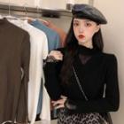 Mock Two Piece Bell-sleeve Lace Panel Frill Trim Top