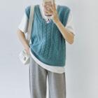 Cable Knit Sweater Vest Blue - One Size