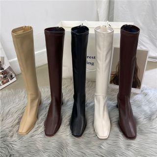 Square-toe Chunky Heel Tall Boots