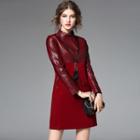 Long-sleeve Faux-leather Paneled Dress