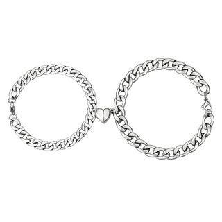 Set Of 2:couple Matching Magnetic Heart Bracelet 1 Pair - Silver - One Size