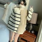 Striped Turtle-neck Loose-fit Sweater / Fleece Vest