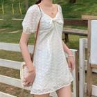 Puff-sleeve Bow Mini A-line Dress
