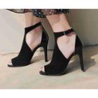 Open-toe Buckled Stiletto Heels