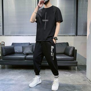 Set: Short-sleeve Letter Print T-shirt + High-waist Letter Print Sweatpants