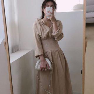 Long-sleeve A-line Maxi Dress Almond - One Size
