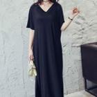Elbow Sleeve V-neck Maxi T-shirt Dress