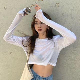 Long-sleeve Plain Cropped Light Top