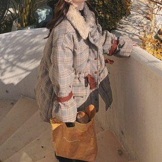 Fleece Collar Plaid Padded Jacket