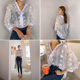 Corsage See-through Blouse Ivory - One Size
