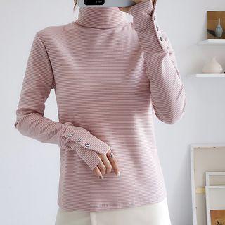 Pinstriped Turtle-neck Long-sleeve T-shirt