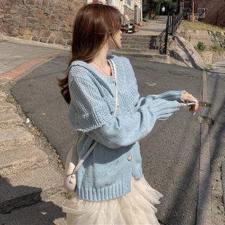Frill Trim Pointelle Cardigan Blue - One Size