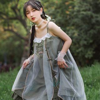 Spaghetti Strap Mesh Embroidered Dress