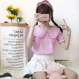 Shirt Wide Peter Pan Collar Striped Top