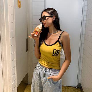 Ringer Spaghetti-strap Letter Top