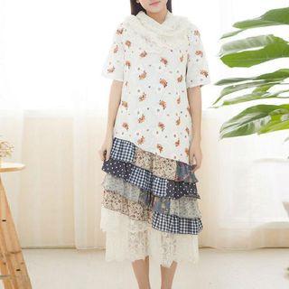 Short-sleeve Layered Floral Dress