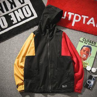 Colored Panel Hooded Zip-up Jacket